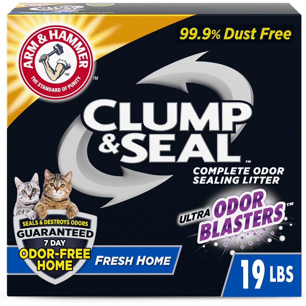 Arm & Hammer Litter Clump & Seal Complete Odor Sealing Clumping Cat Litter, Fresh Home with Ultra Odor Blasters with 10 Days of Odor Control, 19-lb box
