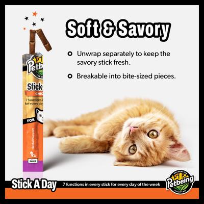 Show full view: PetBeing Stick a Day 7-in-1 Daily Chicken Chew Supplement for Cats, 28 count slide 7 of 9