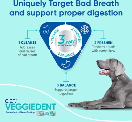 Show full view: Virbac C.E.T. VeggieDent Fr3sh Dental Chews for Medium Dogs, 30 Count slide 5 of 8