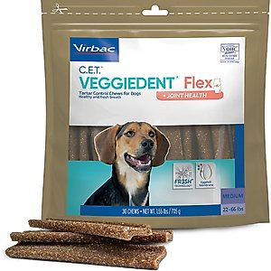 Virbac C.E.T. VeggieDent Flex + Joint Health Dental Chews for Medium Dogs, 30 count