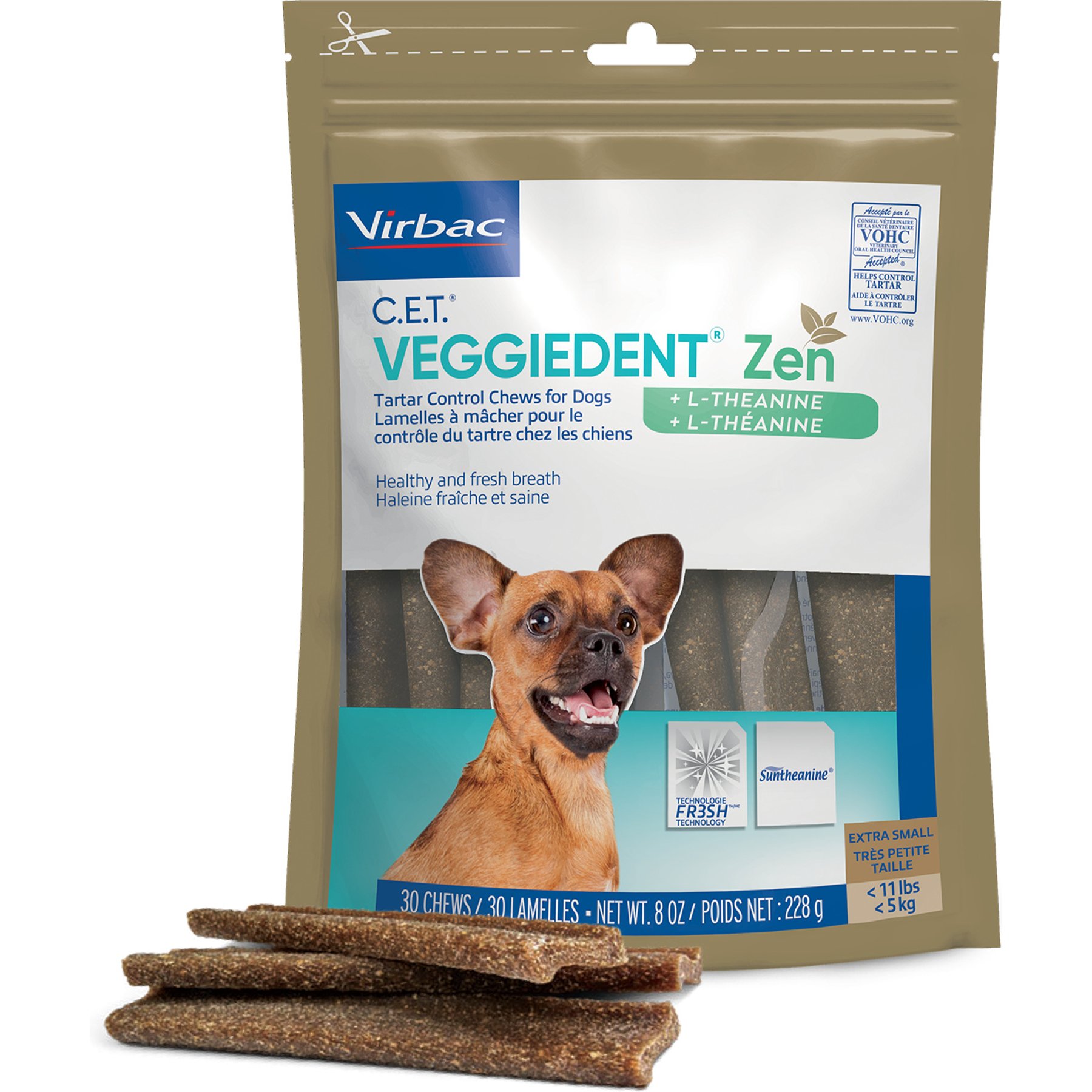 Virbac C.E.T. VeggieDent Zen Dental Chews for X-Small Dogs, under 11-lbs, 30 count