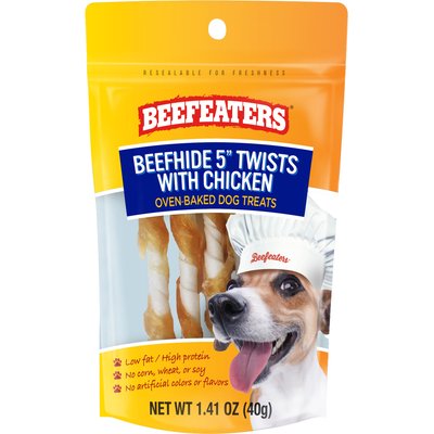 Beefeaters Beefeaters Beefhide Twist 5-inch Chicken Rawhide Dog Chew, 1.41-oz, case of 12