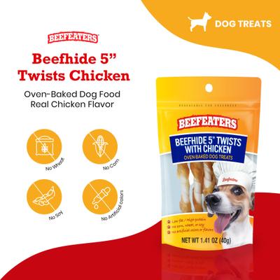 Show full view: Beefeaters Beefhide Twist Chicken Jerky Dog Treats, 1.41-oz, case of 12 slide 3 of 8