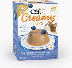 Catit Creamy Cups with Fruit, Tuna & Chicken Mousse with Blueberry Cat Lickable Treat, 0.9-oz cup, 4 count