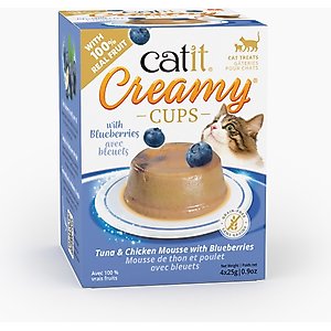 Catit Creamy Cups with Fruit, Tuna & Chicken Mousse with Blueberry Cat Lickable Treat, 0.9-oz cup, 4 count