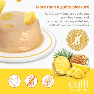 Show full view: Catit Creamy Cups with Fruit, Chicken Mousse with Pineapple Cat Lickable Treat, 0.9-oz cup, 4 count slide 7 of 8
