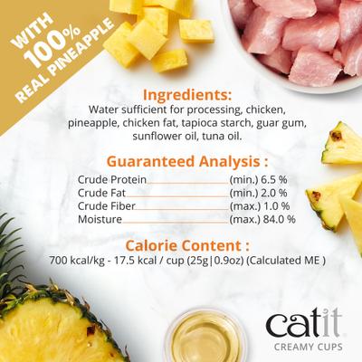 Show full view: Catit Creamy Cups with Fruit, Chicken Mousse with Pineapple Cat Lickable Treat, 0.9-oz cup, 4 count slide 5 of 8