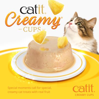 Show full view: Catit Creamy Cups with Fruit, Chicken Mousse with Pineapple Cat Lickable Treat, 0.9-oz cup, 4 count slide 4 of 8