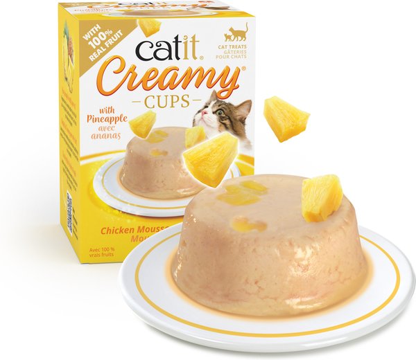 Catit Creamy Cups with Fruit, Chicken Mousse with Pineapple Cat Lickable Treat, 0.9-oz cup, 4 count