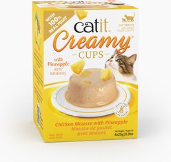 Catit Creamy Cups with Fruit, Chicken Mousse with Pineapple Cat Lickable Treat, 0.9-oz cup, 4 count