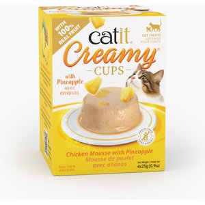 Catit Creamy Cups with Fruit, Chicken Mousse with Pineapple Cat Lickable Treat, 0.9-oz cup, 4 count