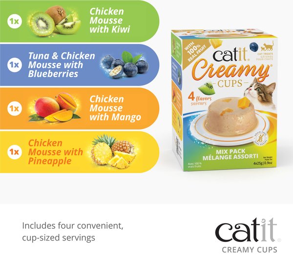 Catit Creamy Cups with Fruit Variety Pack Cat Lickable Treat, 0.9-oz cup, 4 count