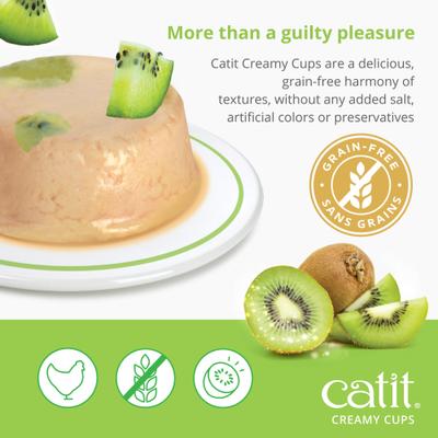 Show full view: Catit Creamy Cups with Fruit, Chicken Mousse with Kiwi Cat Lickable Treat, 0.9-oz cup, 4 count slide 7 of 8