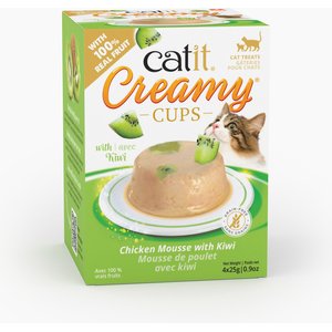 Catit Creamy Cups with Fruit, Chicken Mousse with Kiwi Cat Lickable Treat, 0.9-oz cup, 4 count
