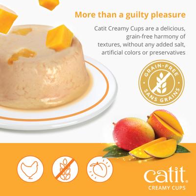 Show full view: Catit Creamy Cups with Fruit, Chicken Mousse with Mango Cat Lickable Treat, 0.9-oz cup, 4 count slide 7 of 9