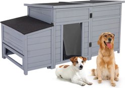 Coziwow Wooden Waterproof Outdoor Dog House with Slow Bowls & Storage Box, Grey, Large, 59-in