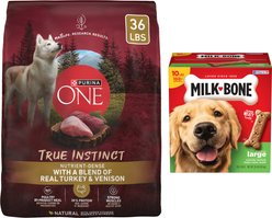 Purina ONE True Instinct with Real Turkey & Venison High Protein Adult Dry Food + Milk-Bone Original Large Biscuit Dog Treats