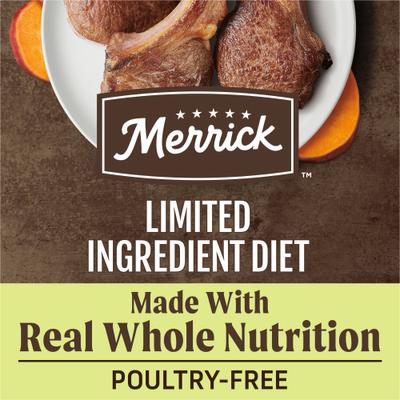 Show full view: Merrick Limited Ingredient Diet Grain-Free Chicken-Free Real Lamb & Sweet Potato Recipe Dry Dog Food, 22-lb bag slide 5 of 12