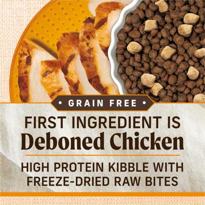 Show full view: Merrick Lil' Plates Grain-Free Small Breed Dry Dog Food Real Chicken, Sweet Potatoes + Peas with Raw Bites Recipe, 4-lb bag slide 9 of 12