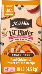 Merrick Lil' Plates Grain-Free Small Breed Dry Dog Food Real Chicken, Sweet Potatoes + Peas with Raw Bites Recipe, 10-lb bag