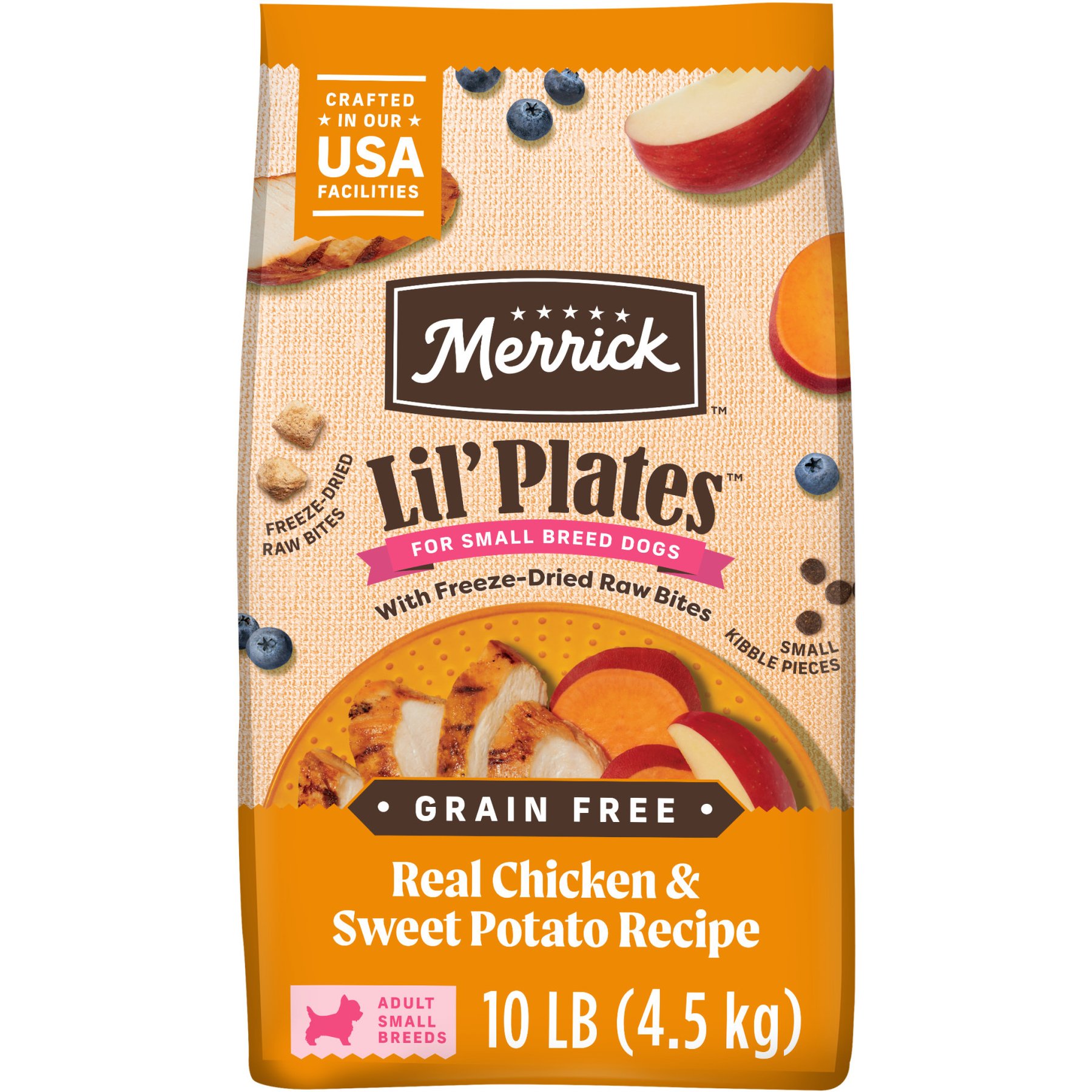 Merrick Lil' Plates Grain-Free Small Breed Dry Dog Food Real Chicken, Sweet Potatoes + Peas with Raw Bites Recipe, 10-lb bag