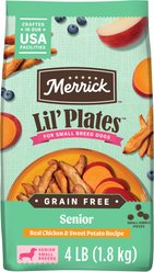 Merrick Lil' Plates Grain-Free Small Breed Dry Dog Food Senior Real Chicken + Sweet Potato Recipe, 4-lb bag