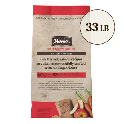 Show full view: Merrick Classic Healthy Grains Real Beef + Brown Rice Recipe with Ancient Grains Adult Dry Dog Food, 33-lb bag slide 3 of 12