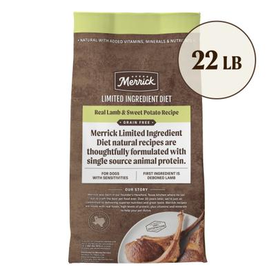 Show full view: Merrick Limited Ingredient Diet Grain-Free Chicken-Free Real Lamb & Sweet Potato Recipe Dry Dog Food, 22-lb bag slide 3 of 12