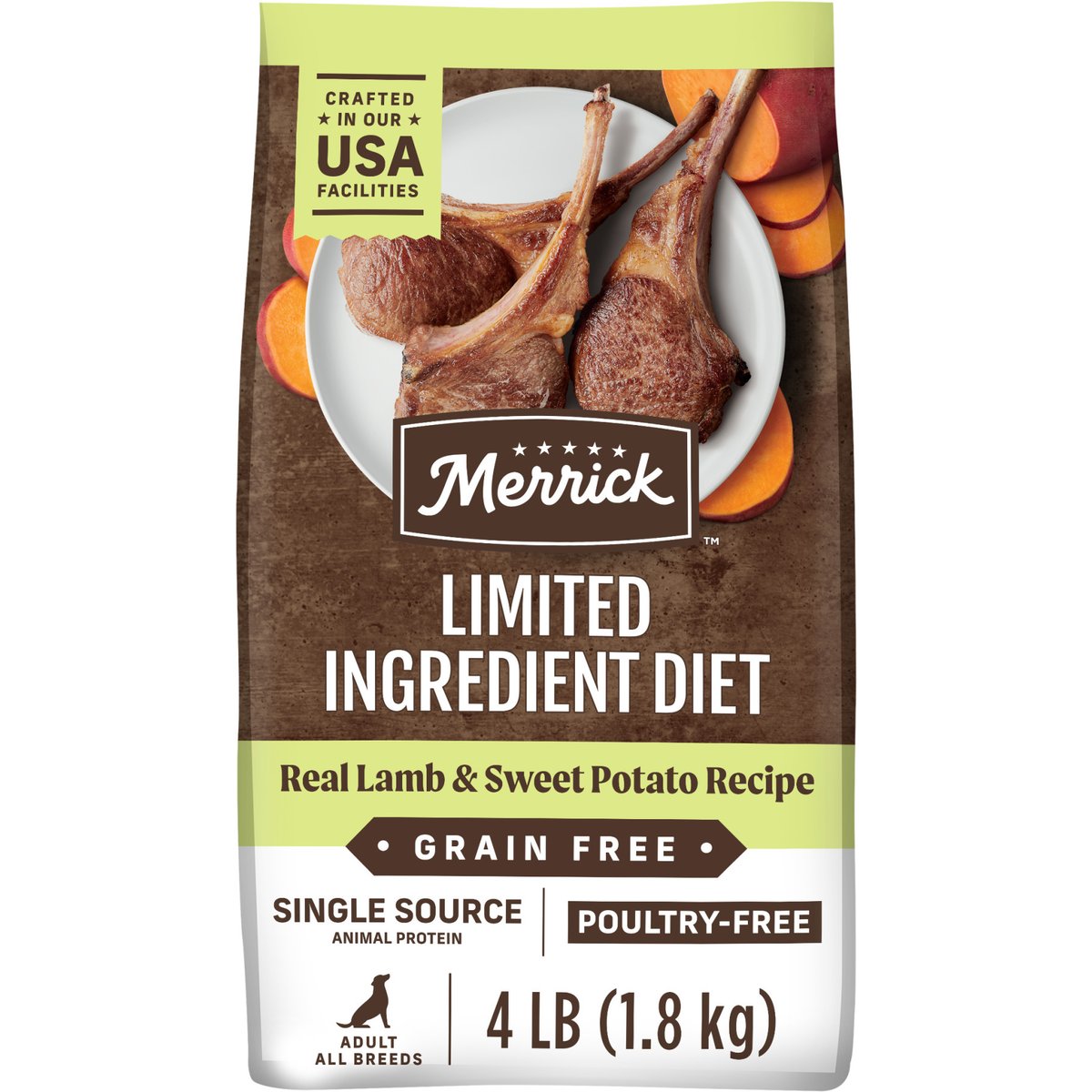Merrick Limited Ingredient Diet Grain-Free Chicken-Free Real Lamb & Sweet Potato Recipe Dry Dog Food, 4-lb bag