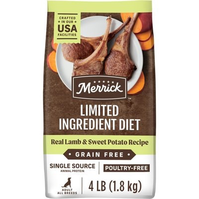 Merrick Limited Ingredient Diet Grain-Free Chicken-Free Real Lamb & Sweet Potato Recipe Dry Dog Food, 4-lb bag