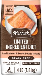 Merrick Limited Ingredient Diet Grain-Free Chicken-Free Real Salmon & Sweet Potato Recipe Dry Dog Food, 4-lb bag