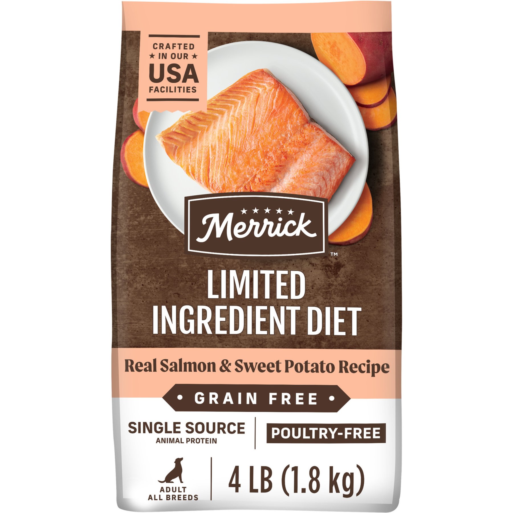 Merrick Limited Ingredient Diet Grain-Free Chicken-Free Real Salmon & Sweet Potato Recipe Dry Dog Food, 4-lb bag