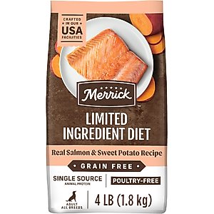 Merrick Limited Ingredient Diet Grain-Free Chicken-Free Real Salmon & Sweet Potato Recipe Dry Dog Food, 4-lb bag