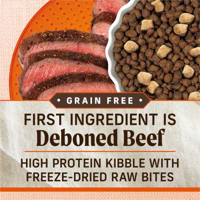 Show full view: Merrick Lil' Plates Grain-Free Chicken-Free Real Beef, Sweet Potato + Peas with Raw Bites Recipe Small Breed Dry Dog Food, 4-lb bag slide 9 of 12