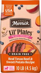 Merrick Lil' Plates Grain-Free Chicken-Free Real Texas Beef, Sweet Potato + Peas with Raw Bites Recipe Small Breed Dry Dog Food, 10-lb bag