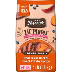 Merrick Lil' Plates Grain-Free Chicken-Free Real Beef, Sweet Potato + Peas with Raw Bites Recipe Small Breed Dry Dog Food, 4-lb bag
