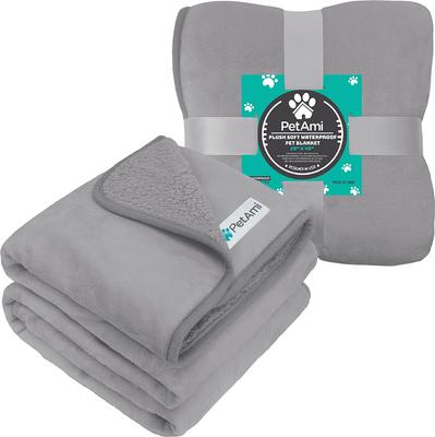 Show full view: PetAmi Sherpa Fleece Waterproof Cat & Dog Blanket, Light Gray, Medium  slide 8 of 9
