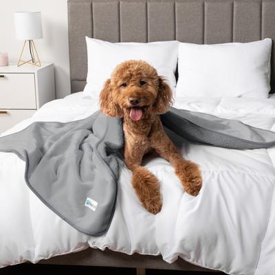 Show full view: PetAmi Sherpa Fleece Waterproof Cat & Dog Blanket, Light Gray, Medium  slide 6 of 9