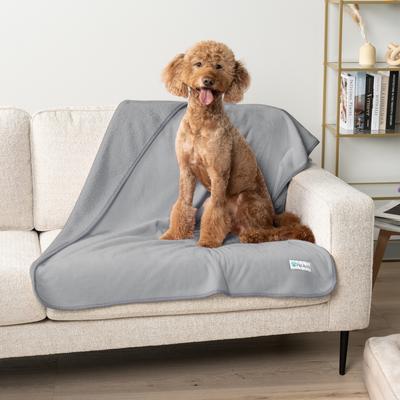 Show full view: PetAmi Sherpa Fleece Waterproof Cat & Dog Blanket, Light Gray, Medium  slide 3 of 9