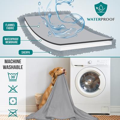 Show full view: PetAmi Sherpa Fleece Waterproof Cat & Dog Blanket, Light Gray, Medium  slide 2 of 9