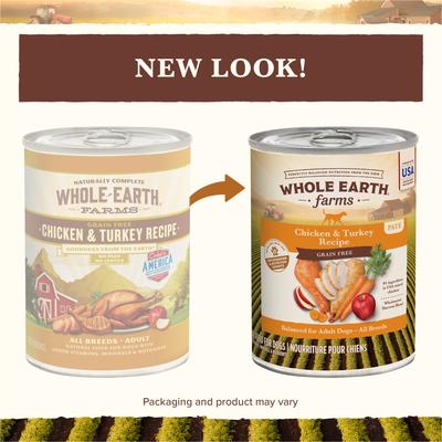 Show full view: Whole Earth Farms Grain-Free Chicken & Turkey Recipe Canned Dog Food, 12.7-oz can, bundle of 24  slide 3 of 11