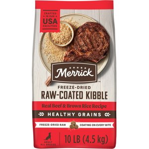 Merrick Healthy Grains Raw-Coated Kibble Real Beef + Brown Rice Recipe Freeze-Dried Dry Dog Food, 10-lb bag