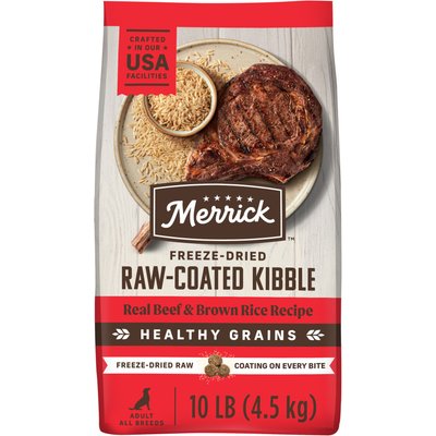 Merrick Merrick Healthy Grains Raw-Coated Kibble Real Beef + Brown Rice Recipe Freeze-Dried Dry Dog Food, 10-lb bag