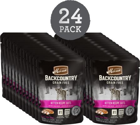 Show full view: Merrick Backcountry Grain-Free Kitten Recipe Cuts Chicken & Duck in Gravy Cat Food Pouches, 3-oz, case of 24 slide 3 of 12