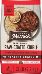 Merrick Healthy Grains Raw-Coated Kibble Real Beef + Brown Rice Recipe Freeze-Dried Dry Dog Food, 22-lb bag