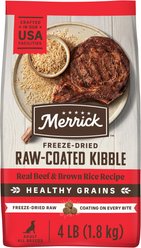 Merrick Healthy Grains Raw-Coated Kibble Real Beef + Brown Rice Recipe Freeze-Dried Dry Dog Food, 4-lb bag slide 1 of 9