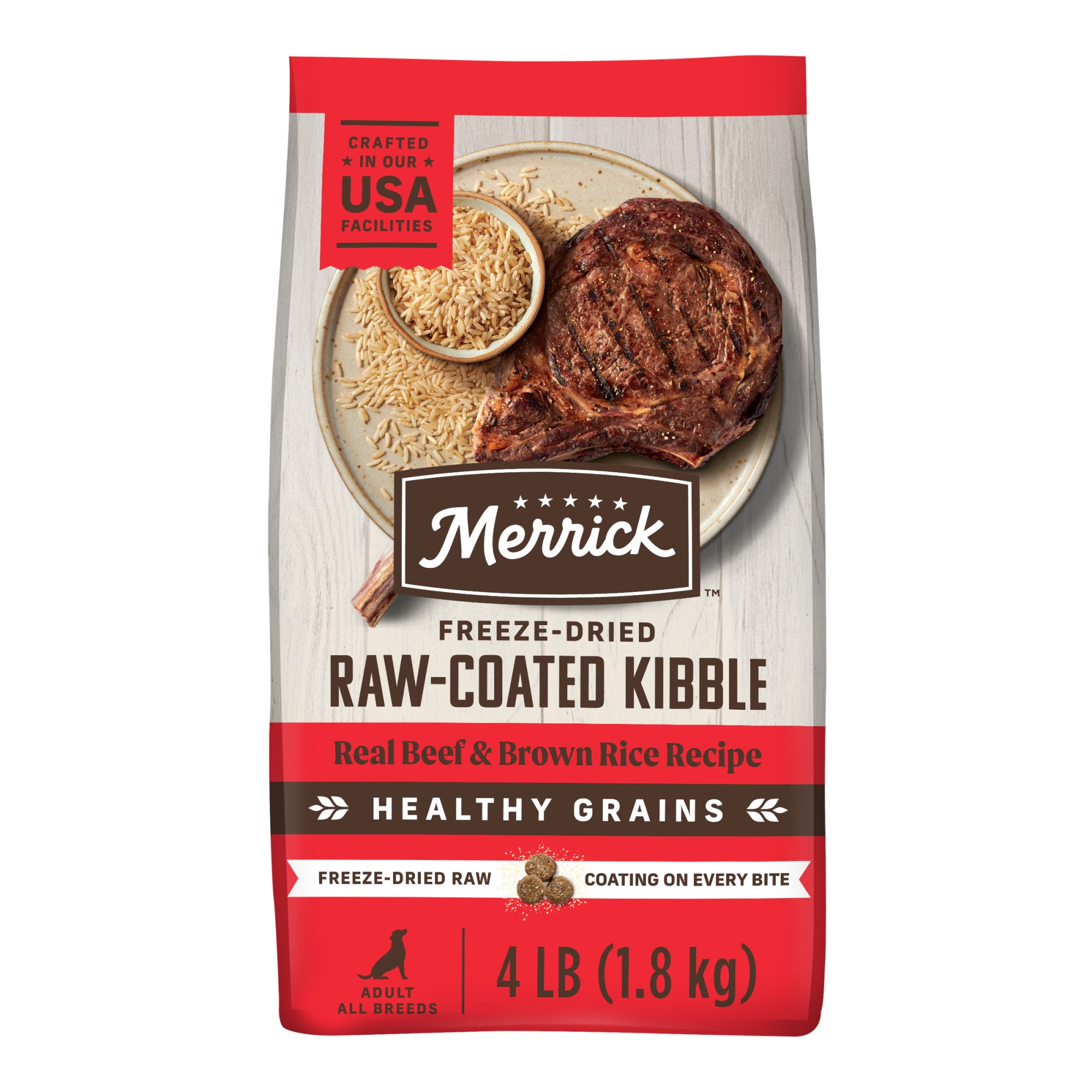 Questions and Answers about MERRICK Healthy Grains Raw-Coated Kibble Real  Beef + Brown Rice Recipe Freeze-Dried Dry Dog Food