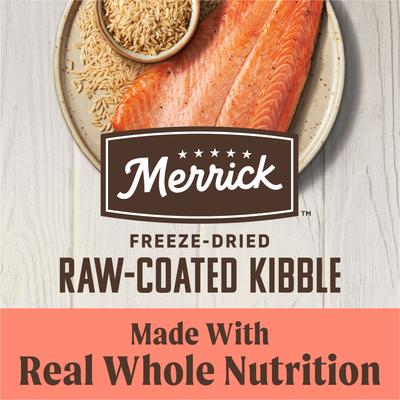 Show full view: Merrick Healthy Grains Raw-Coated Kibble Real Salmon + Brown Rice Recipe Freeze-Dried Dry Dog Food, 22-lb bag slide 6 of 12