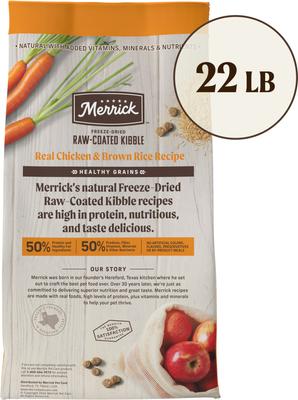Show full view: Merrick Healthy Grains Raw-Coated Kibble Real Chicken + Brown Rice Recipe Freeze-Dried Dry Dog Food, 22-lb bag slide 3 of 12
