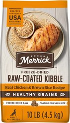 Merrick Healthy Grains Raw-Coated Kibble Real Chicken + Brown Rice Recipe Freeze-Dried Dry Dog Food, 10-lb bag